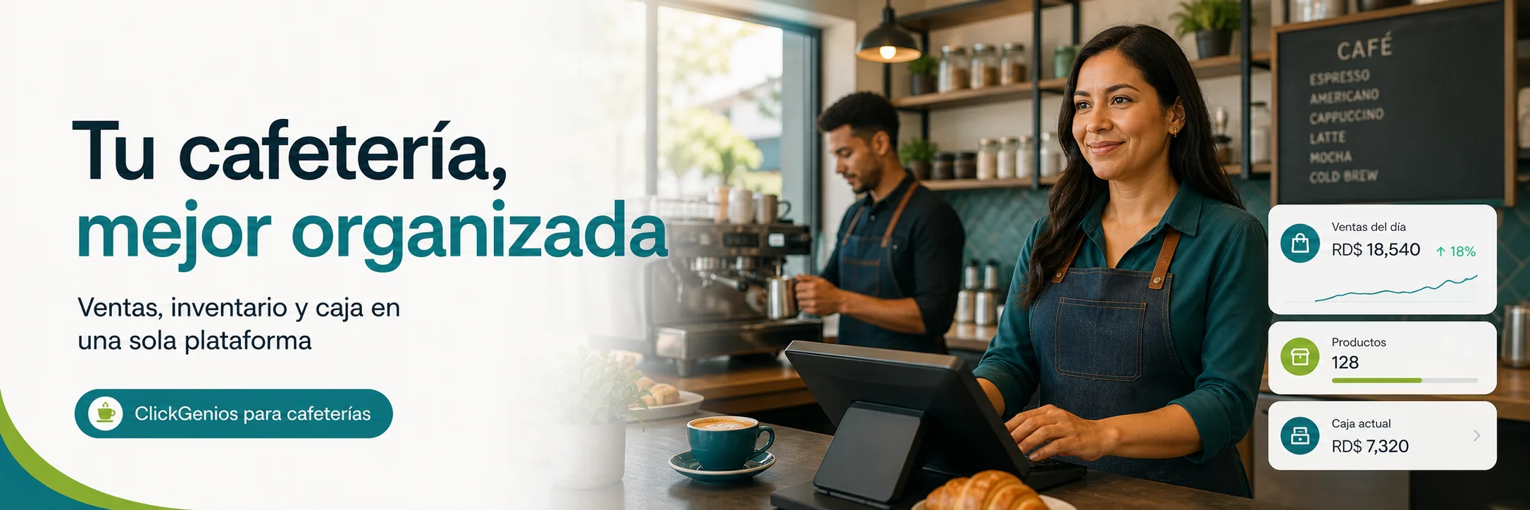 ClickGenios para organizar las ventas y el inventario de una cafetería